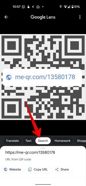 Сканирование Qr-кода. Снимок экрана. Android. Поиск в Google Lens.