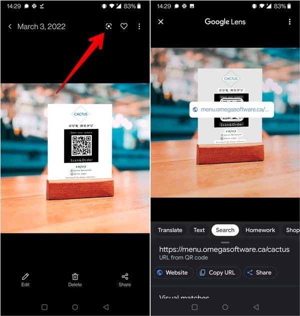 Сканируйте Qr-код. Скриншот изображения Галерея Google Lens