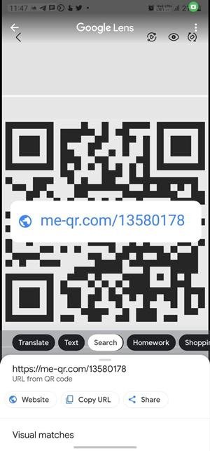 Сканирование Qr-кода. Скриншот изображения Google Lens. Результат.