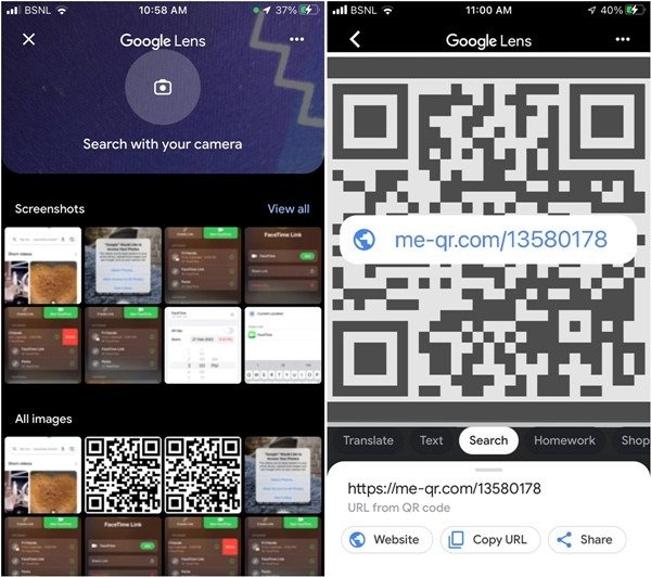 Сканировать Qr-код. Скриншот изображения Iphone Google Lens Найти