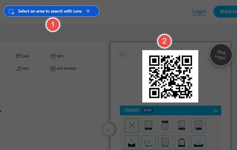 Выбор границ области QR-кода с помощью Google Lens.