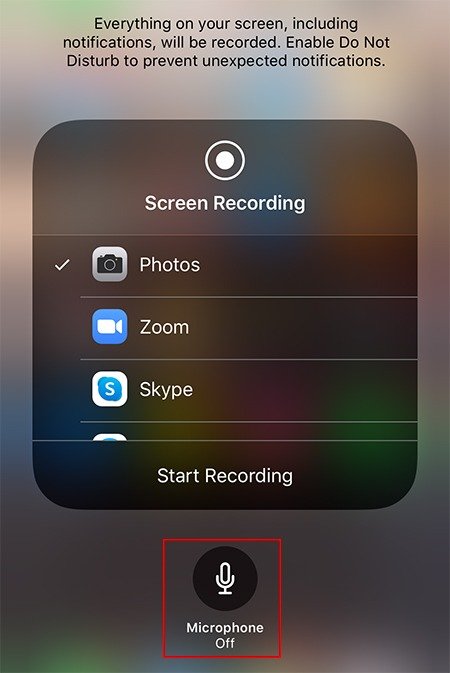 Запись экрана Внешний микрофон Ios Mic Off