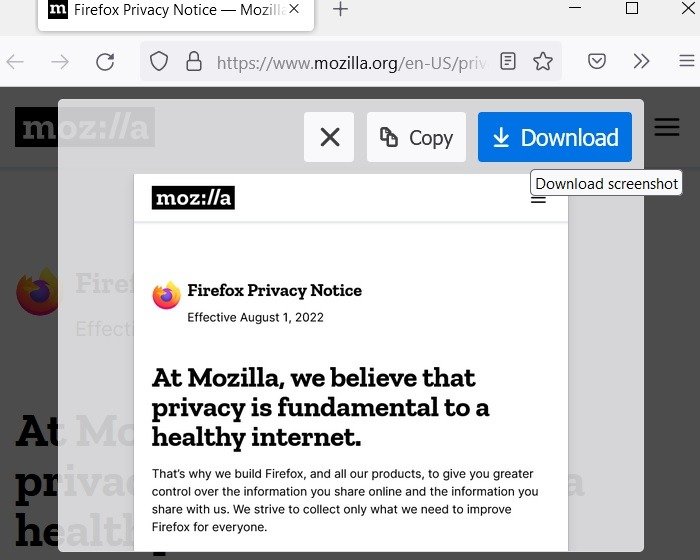 Прокрутка снимков экрана Windows Mozilla Firefox Загрузить снимок экрана