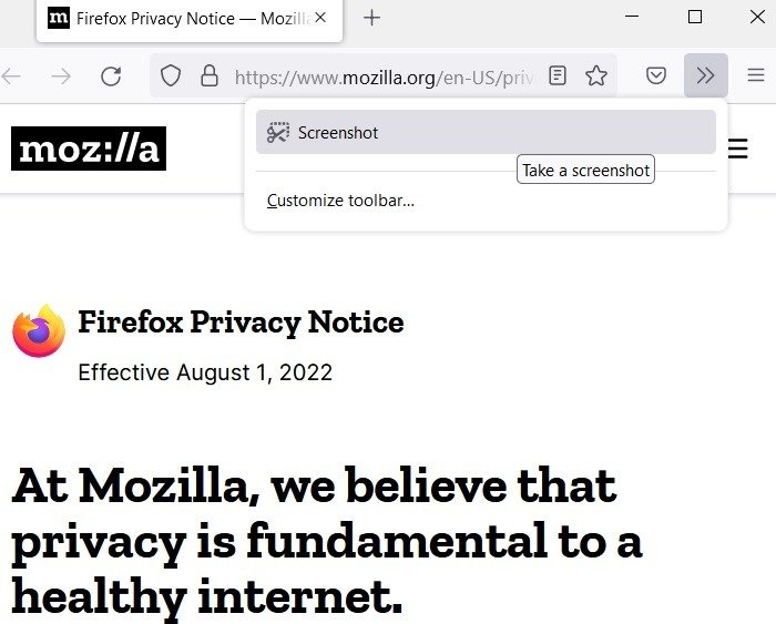 Прокрутка снимков экрана Windows Mozilla Firefox Сделать снимок экрана