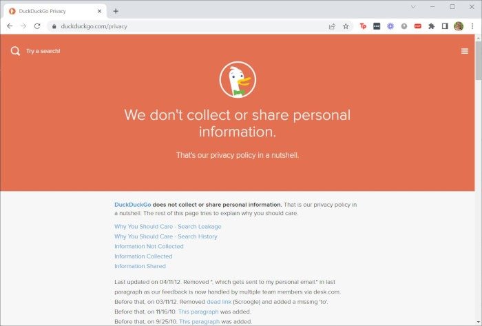 Конфиденциальность в поисковых системах Duckduckgo