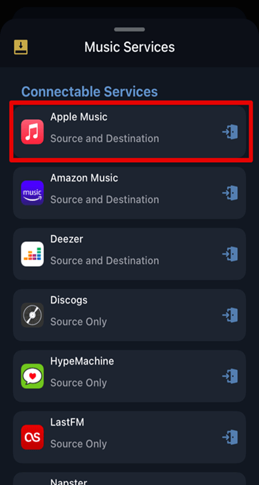 Выберите пункт назначения Apple Music