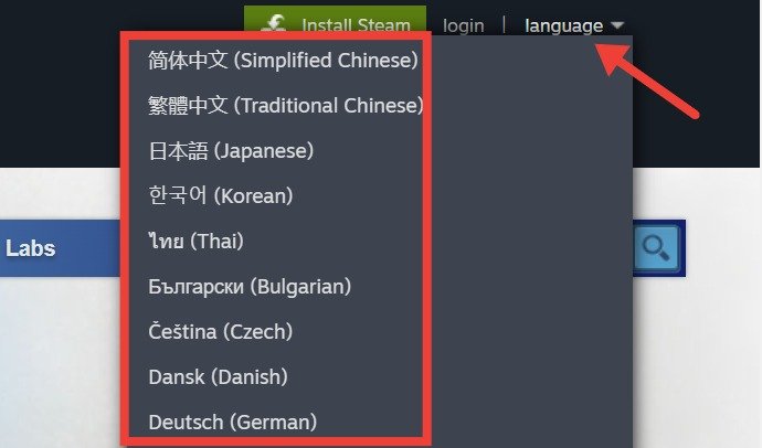 Выберите язык в Steam в правом верхнем углу.