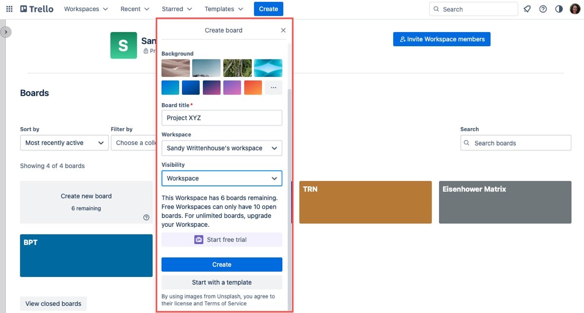 Настройка новой доски в Trello