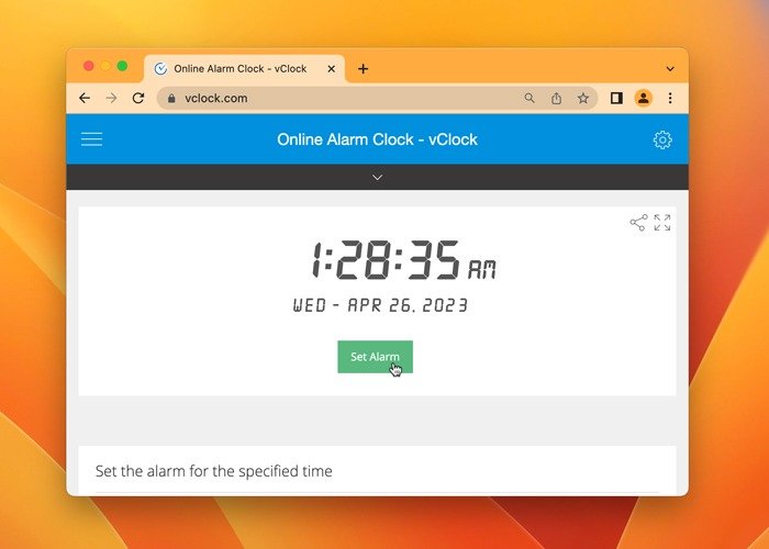 Настройка будильника на Mac Vlock Online Alarm