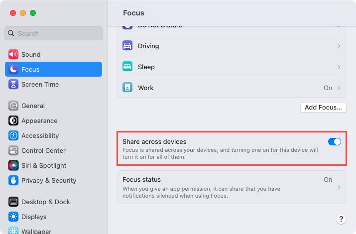 Настройки общего доступа на устройствах для Focus на Mac
