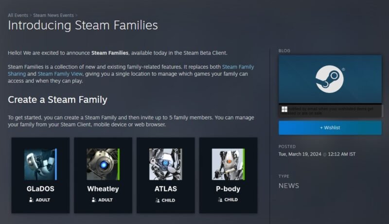 Анонс Steam Families