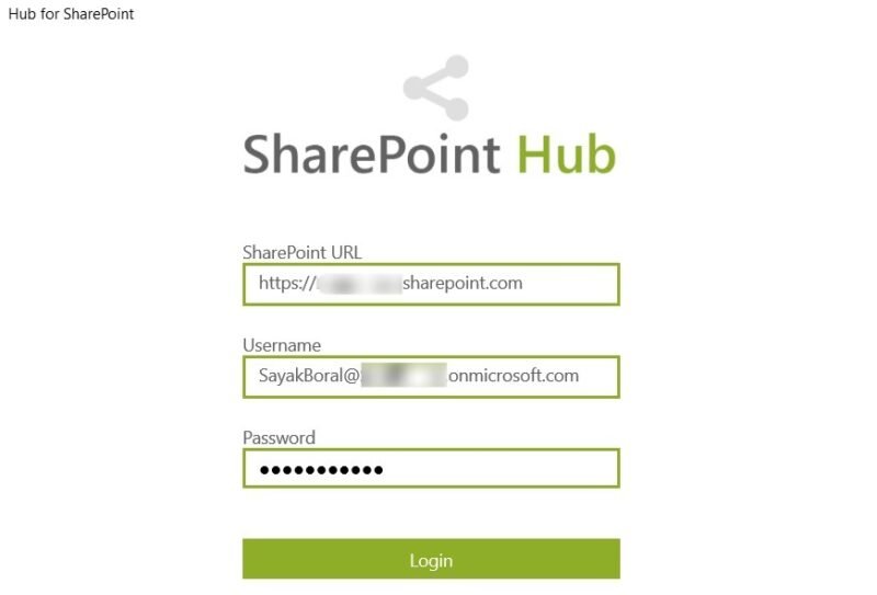 Войдите в SharePoint с помощью утилиты Hub for SharePoint.