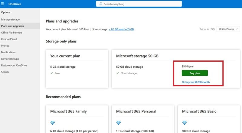 Стоимость лицензии OneDrive для плана на 50 ГБ.