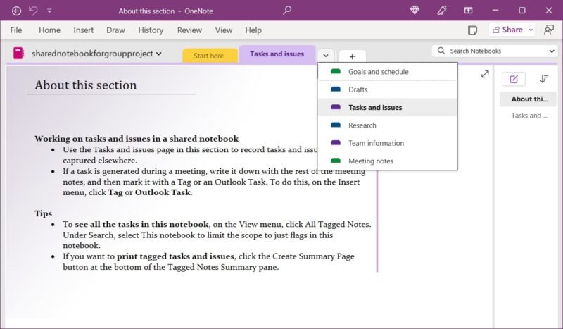 Шаблон «Общая записная книжка для группы» из OneNote Gem