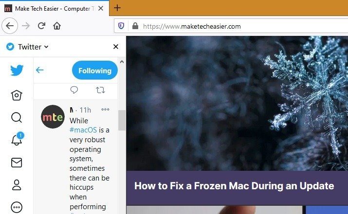 Боковая панель Поиск Twitter Firefox