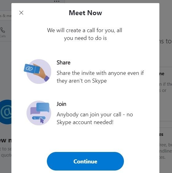 Skype Meet Now Продолжить