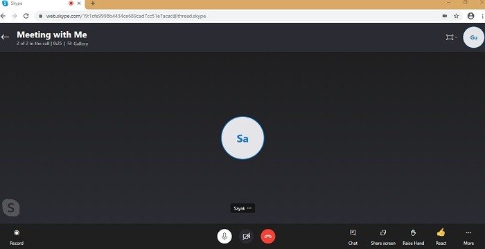 Конец получателя Skype Meet Now