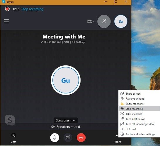 Skype Meet Now начать запись