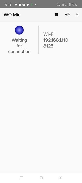 Сообщение «Ожидание соединения» в приложении WO Mic.