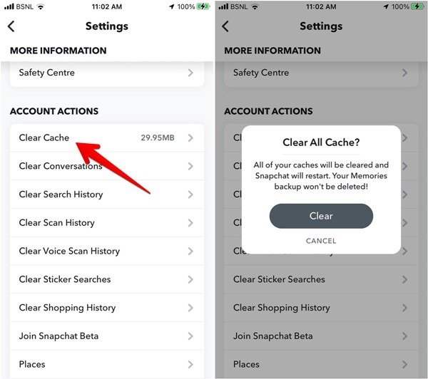 Snapchat Очистить кэш Android Iphone