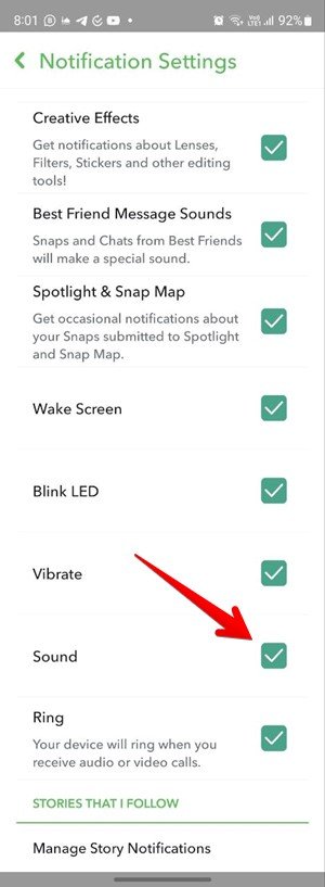 Звук уведомления Snapchat не работает