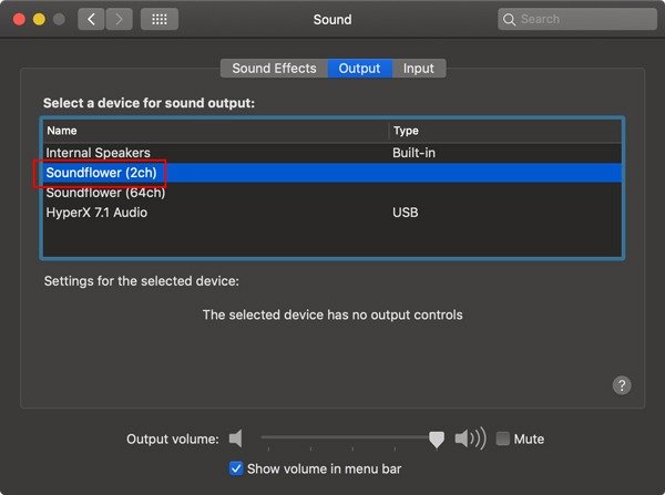 Выход Soundflower для Mac