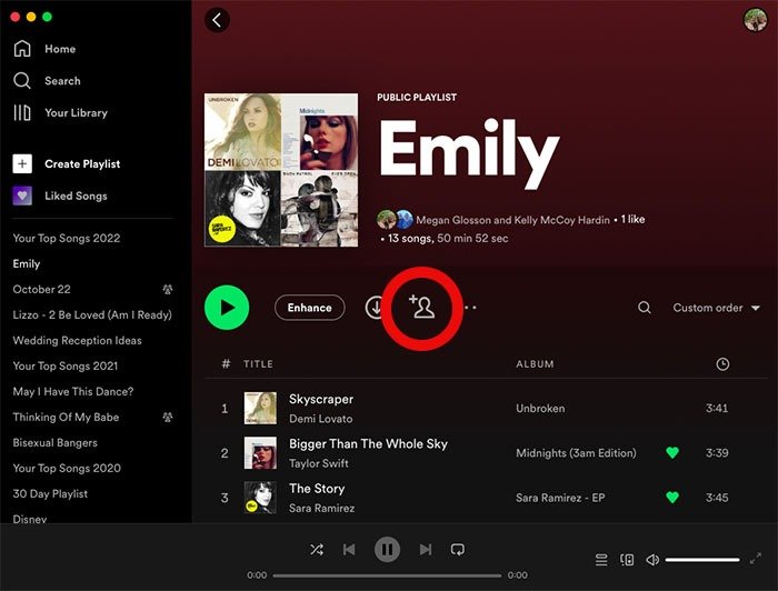 Приглашение на рабочий стол Spotify для совместного плейлиста