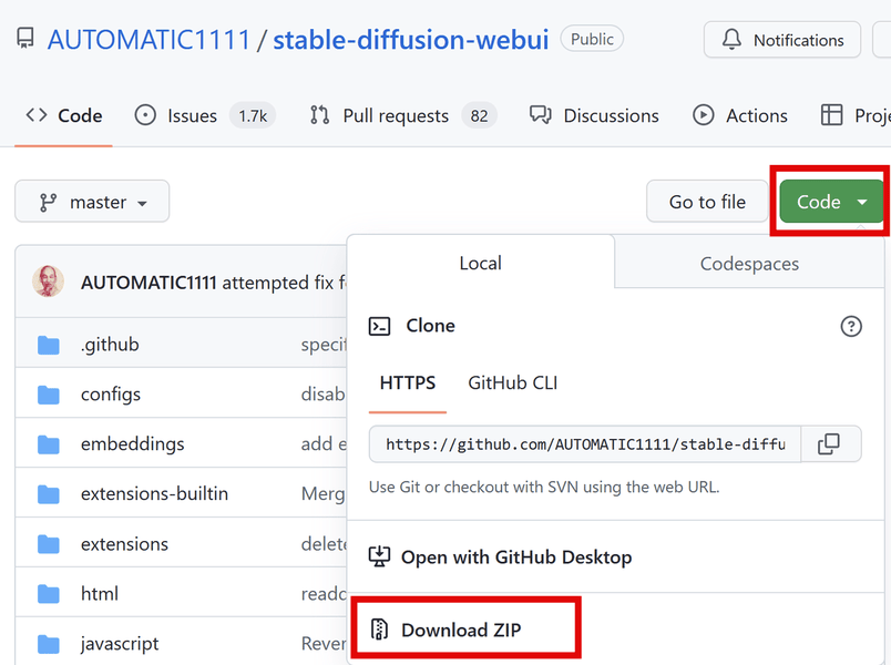 Загрузка кода Stable Diffusion для Windows на Github