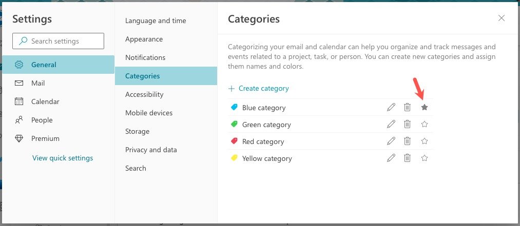 Пометка категории в Outlook в Интернете