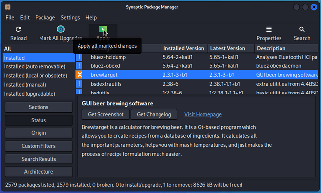 Synaptic применяет отмеченные изменения