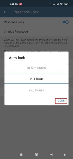 Установка пароля блокировки Telegram Таймер автоматической блокировки