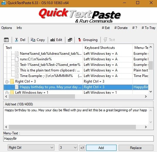 Команда Quicktextpaste расширения текста