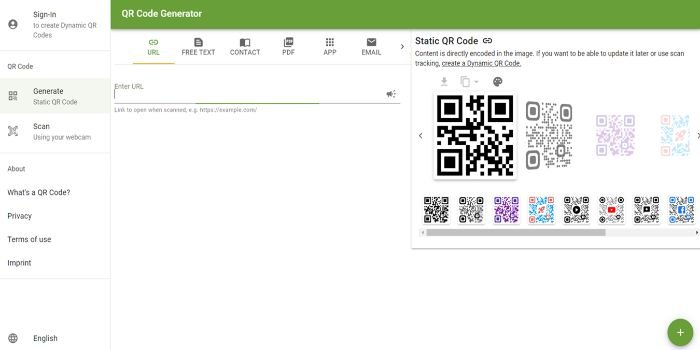 Просмотр веб-сайта генератора QR-кода.