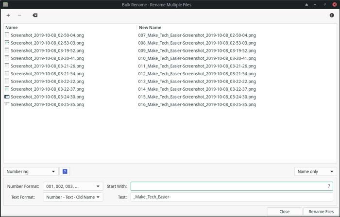 Массовое переименование Thunar, нумерация