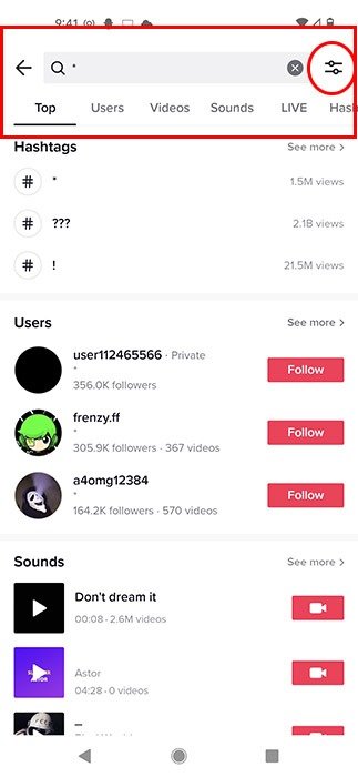 Поиск по истории просмотра Tiktok