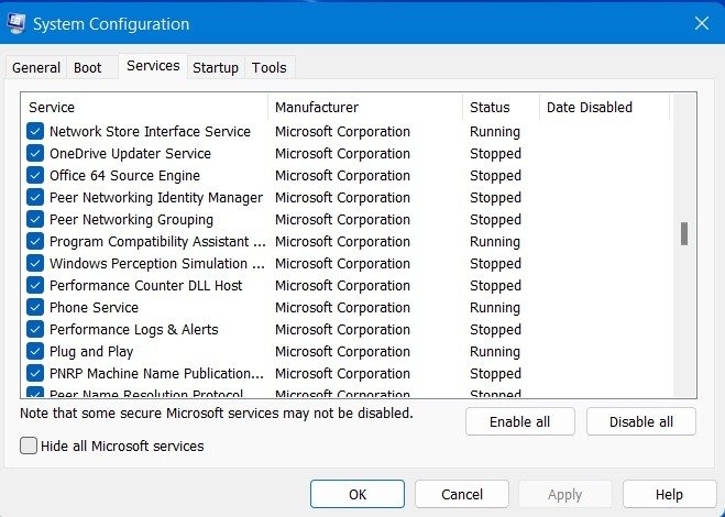 Слишком много фоновых процессов Msconfig Скрыть все службы Microsoft