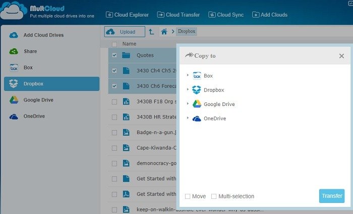Перенести одно облако из другого Multcloud Dropbox на другие варианты