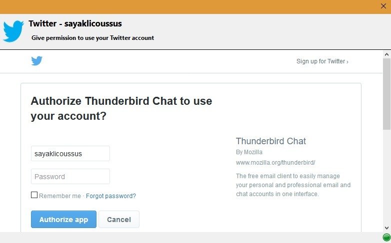 Авторизация в Twitter Чат Thunderbird