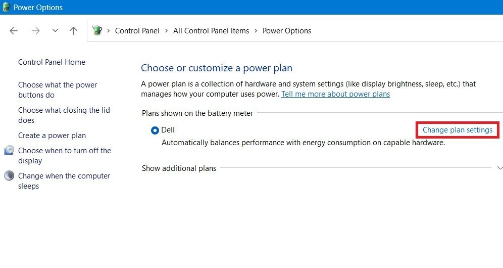 Нажав на опцию «Изменить настройки плана» в разделе «Электропитание» на панели управления.