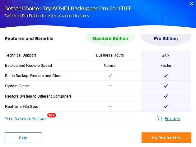 USB-инструменты для создания изображений Easeus Todo Aomei Backupper Skip Pro