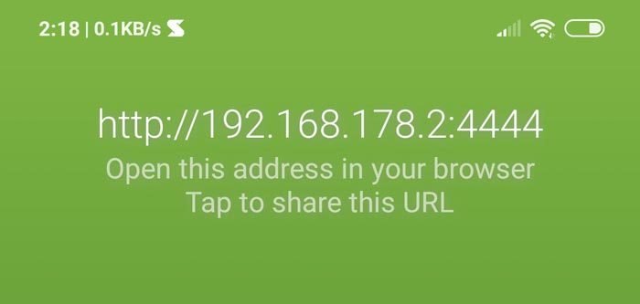 Ubuntu Android Wi-Fi Переключатель общего доступа к файлам Отображение URL-адреса