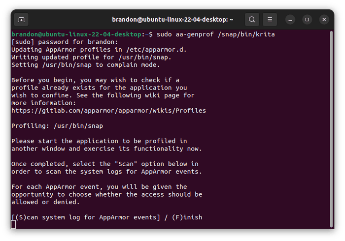 Ubuntu Apparmor Aa Genprof Snap Bin Krita