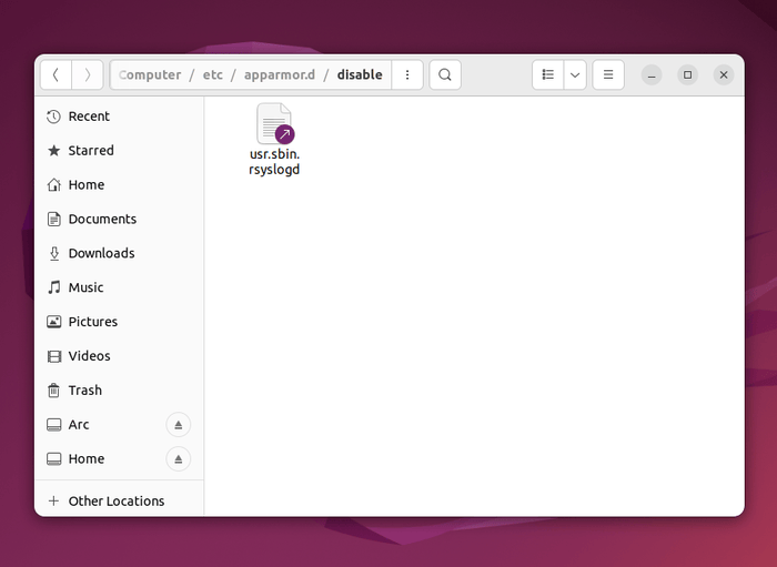 Папка отключения Ubuntu Apparmor Usr Sbin Rsyslogd