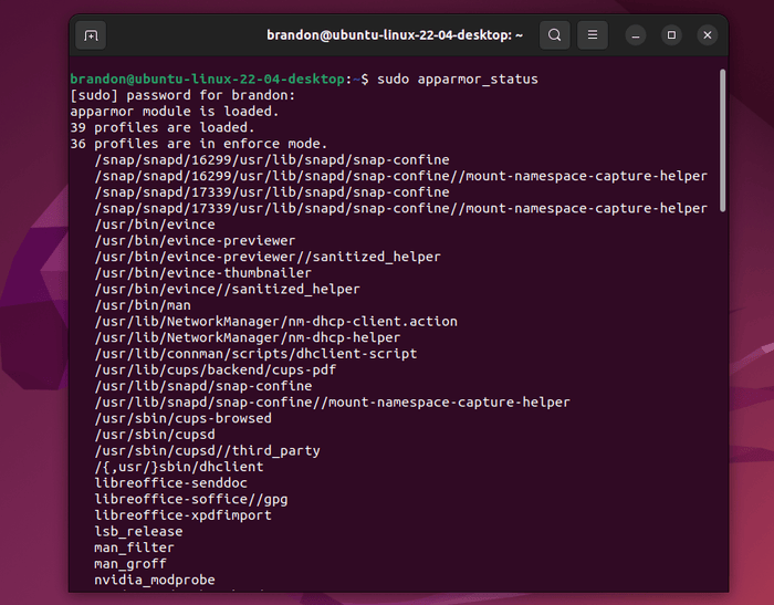 Статус Ubuntu Apparmor Sudo