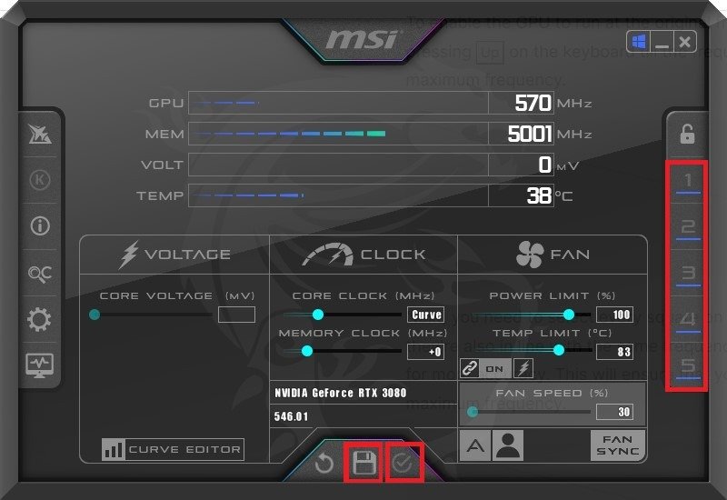 Сохранение профилей в MSI Afterburner