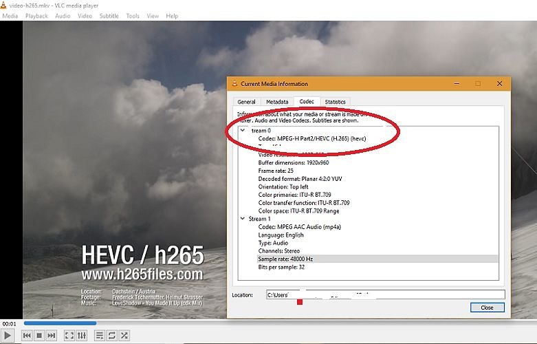 VLC с воспроизведением HEVC