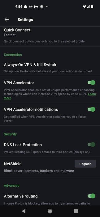 Меню VPN-приложений Protonvpn