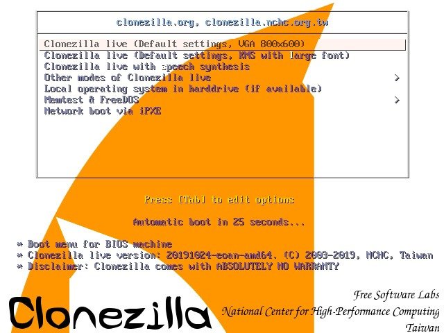 Обновление виртуального жесткого диска Enter Clonezilla