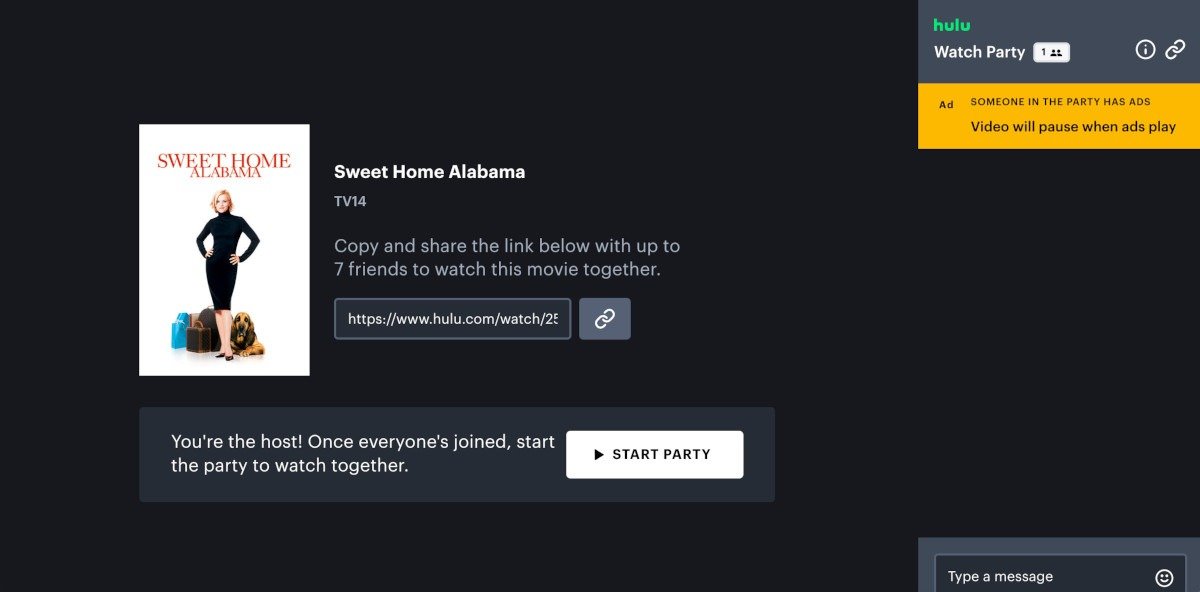 Использование Hulu Watch Party для воспроизведения фильмов