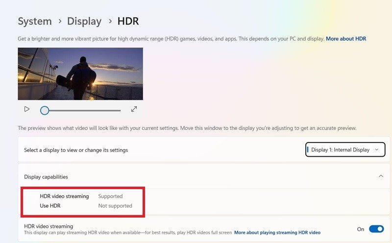 HDR-дисплей на ноутбуке с Windows.